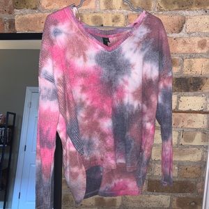 Long sleeve tie dye thermal top
